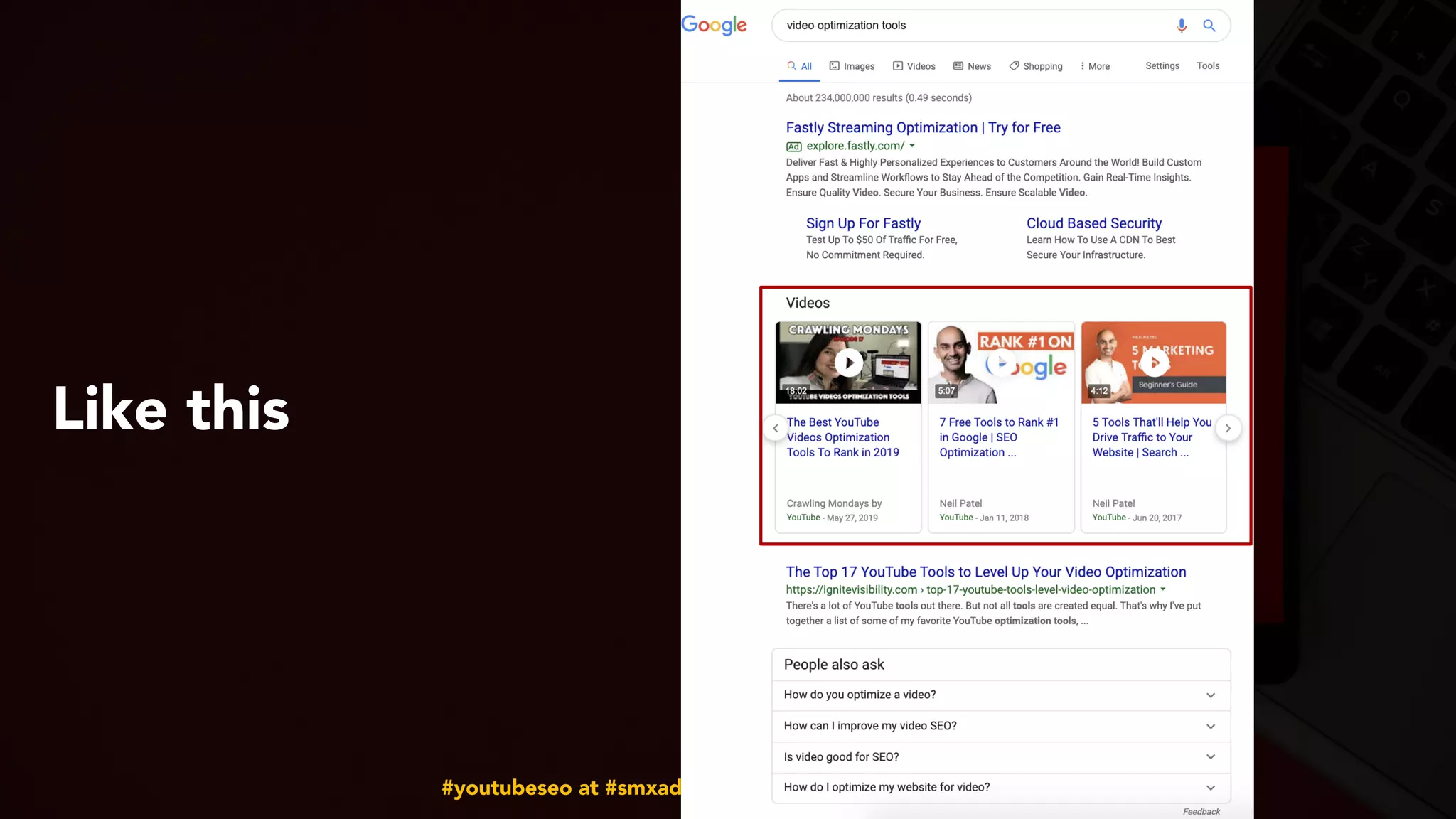 #youtubeseo at #smxadvanced by @aleyda from @orainti
Like this
 