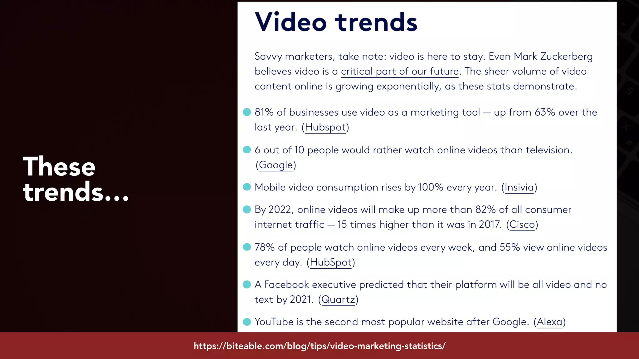 #youtubeseo at #smxadvanced by @aleyda from @oraintihttps://biteable.com/blog/tips/video-marketing-statistics/
These
trends…
 