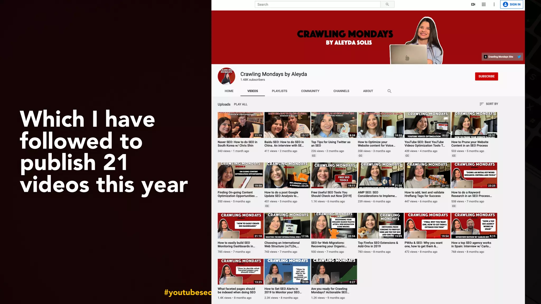 #youtubeseo at #smxadvanced by @aleyda from @orainti
Which I have
followed to
publish 21
videos this year
 