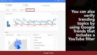 #youtubeseo at #smxadvanced by @aleyda from @oraintiGoogle Trends
You can also
verify
trending
topics by
using Google
Trends that
includes a
YouTube ﬁlter
 
