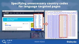 @aleyda#SMX #22A3
Specifying unnecessary country codes  
for language targeted pages
 