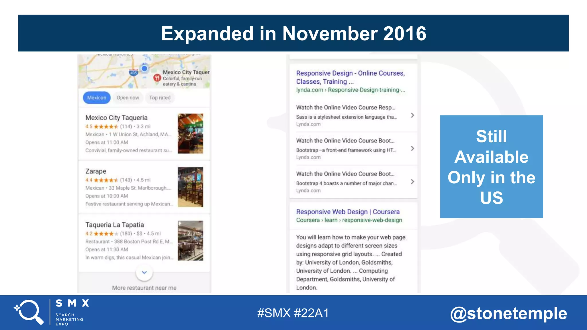 #SMX #22A1 @stonetemple
Still
Available
Only in the
US
Expanded in November 2016
 