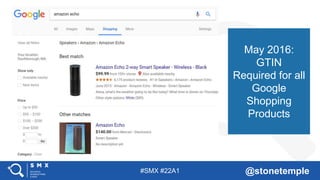 #SMX #22A1 @stonetemple
May 2016:
GTIN
Required for all
Google
Shopping
Products
 