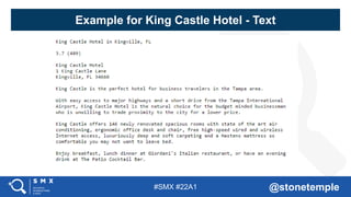 #SMX #22A1 @stonetemple
Example for King Castle Hotel - Text
 