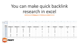 You can make quick backlink
research in excel
 