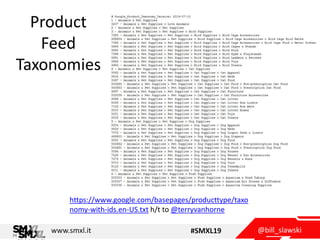 @bill_slawskiwww.smxl.it #SMXL19
Product
Feed
Taxonomies
https://www.google.com/basepages/producttype/taxo
nomy-with-ids.e...