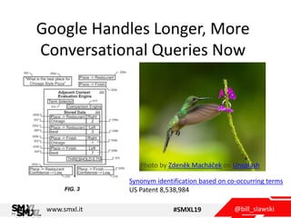 @bill_slawskiwww.smxl.it #SMXL19
Google Handles Longer, More
Conversational Queries Now
Photo by Zdeněk Macháček on Unspla...