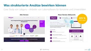 pa.ag
@peakaceag
19
Was strukturierte Ansätze bewirken können
Case Study von Labguru – Anbieter von Laborsoftware für Konzerne und Universitäten
Alte Version Neue Version (Relaunch)
225 %
mehr Leads
 