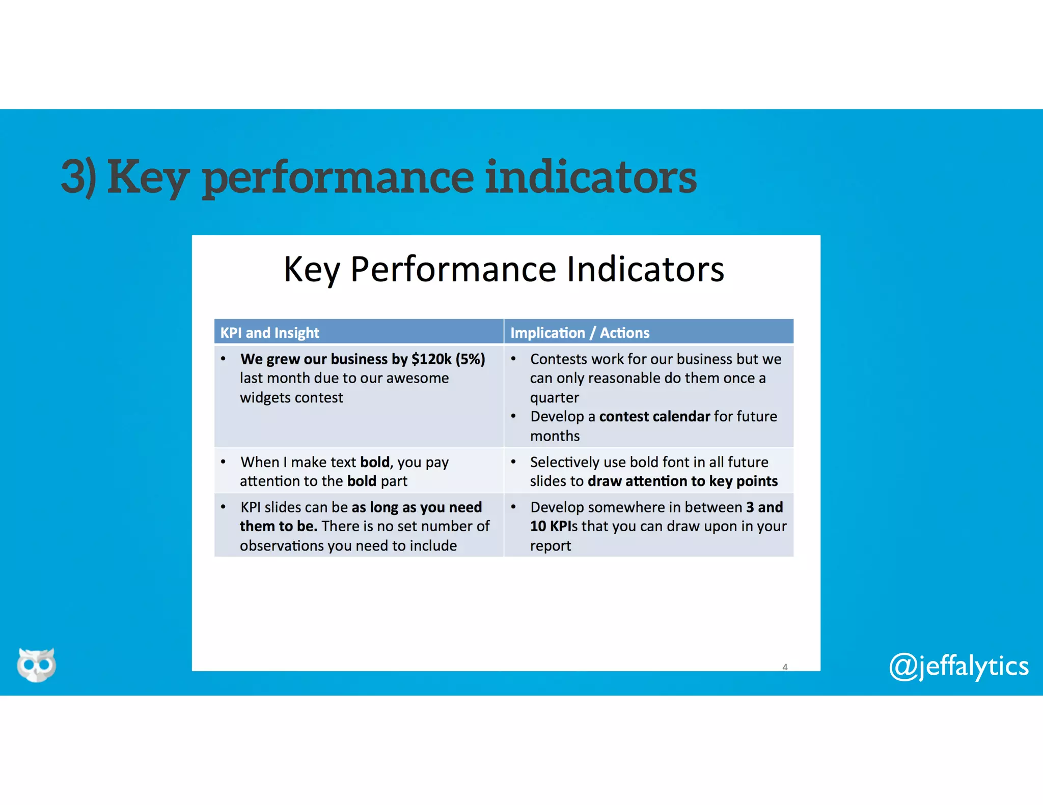 @jeffalytics
3) Key performance indicators
 