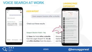 #SMX @benuaggarwal
VOICE SEARCH AT WORK
USERINTENT
LANDINGPAGE
EXPERIENCE
 
