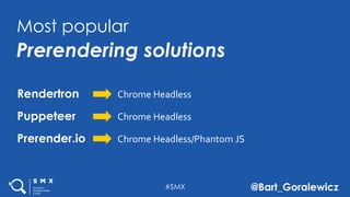 #SMX @Bart_Goralewicz
Most popular
Prerendering solutions
Chrome Headless/Phantom JS
Chrome Headless
Chrome Headless
Prerender.io
Puppeteer
Rendertron
 