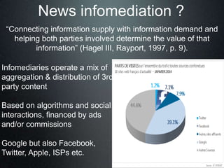 News infomediation ?
“Connecting information supply with information demand and
helping both parties involved determine th...