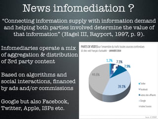 News infomediation ?
“Connecting information supply with information demand
and helping both parties involved determine th...