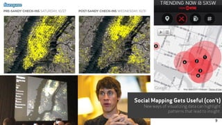 Social Mapping Gets Useful (con’t)
New ways of visualizing data can highlight
patterns that lead to insight.
9
 