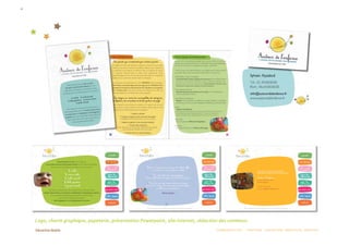 Logo, charte graphique, papeterie, présentation Powerpoint, site internet, rédaction des contenus. 
                                                                                   COMMUNICATION  :  STRATÉGIE  CONCEPTION  RÉDACTION  CRÉATION 
 