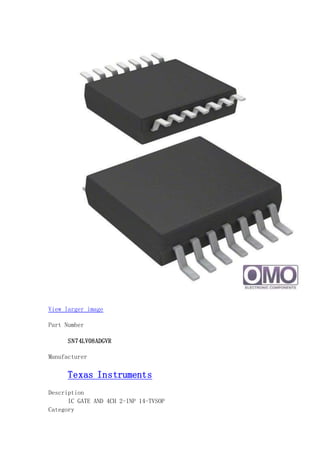 View larger image
Part Number
SN74LV08ADGVR
Manufacturer
Texas Instruments
Description
IC GATE AND 4CH 2-INP 14-TVSOP
Category
 