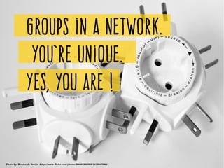 Groups in a network.
You’re unique.
Yes, you are !
Photo by  Wouter de Bruijn ­https://www.flickr.com/photos/26646199@N05/14158475984/
 