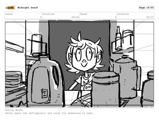 Scene
2
Duration
04:20
Panel
4
Duration
01:00
Action Notes
Kathy opens the refrigerator and looks for something to take.
Midnight Snack Page 11/55
 