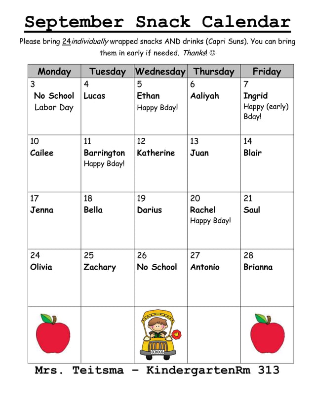 Snack calendar PDF