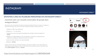 INSTAGRAM
INSTAGRAM DIRECT
ENVOYER A UNE OU PLUSIEURS PERSONNESVIA INSTAGRAM DIRECT
https://www.facebook.com/help/instagram/113882968962608
60
 
