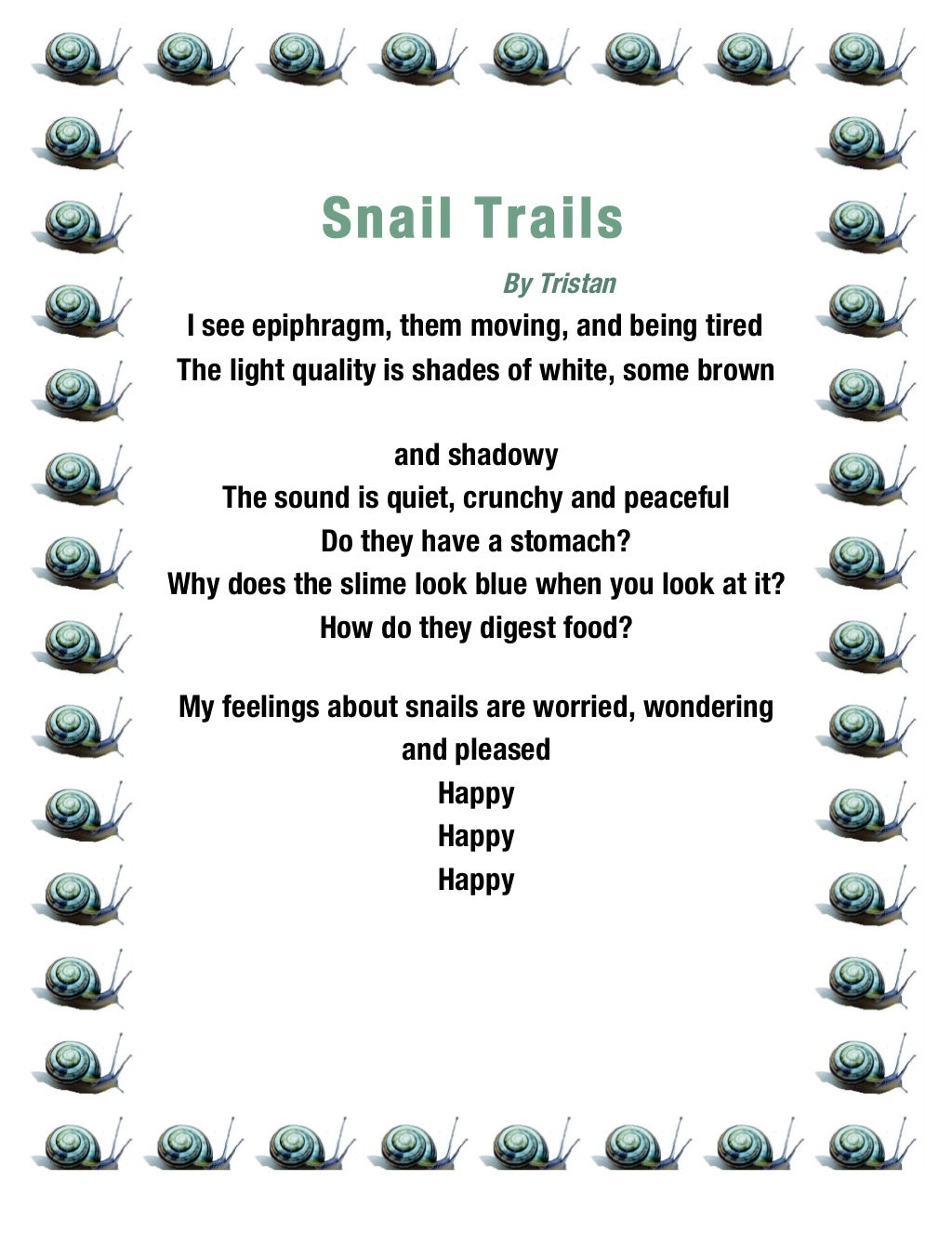 Snail trail poem anthology ripon 2014 3rd grade