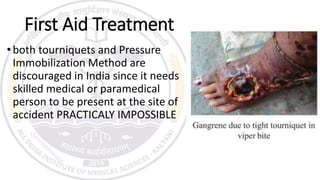 First AID do it RIGHT
• REASSURE patient panicked tachycardia spreads venom rapidly.
70% snakebites nonvenomous. 50% of ve...
