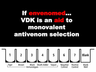 If envenomed…
  VDK is an aid to
     monovalent
antivenom selection
 