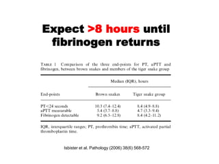 Expect >8 hours until
 fibrinogen returns




   Isbister et al. Pathology (2006) 38(6) 568-572
 