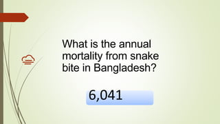 6,041
What is the annual
mortality from snake
bite in Bangladesh?
 