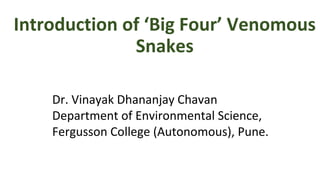 Introduction of ‘Big Four’ Venomous
Snakes
Dr. Vinayak Dhananjay Chavan
Department of Environmental Science,
Fergusson College (Autonomous), Pune.
 