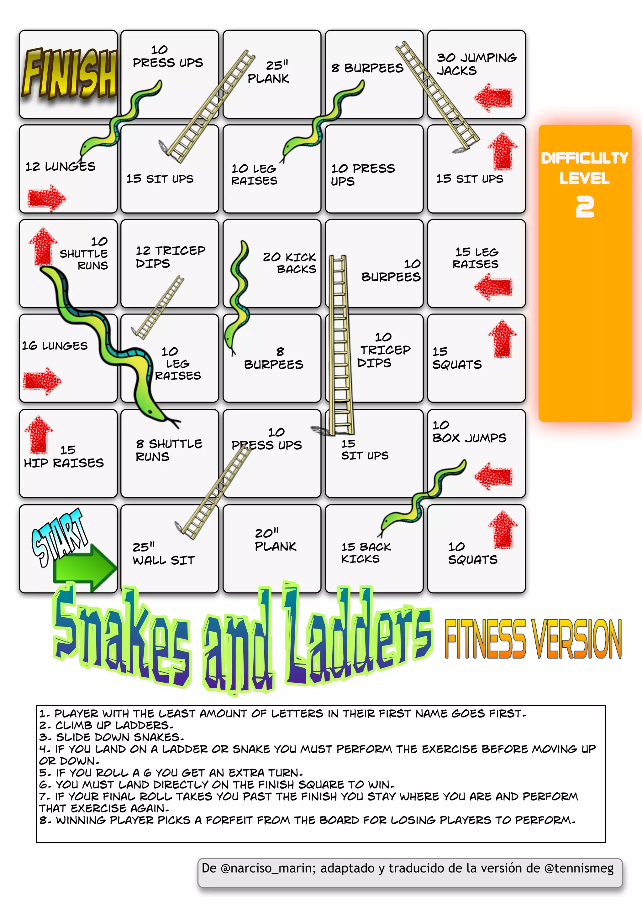 Snakes and Ladders Fitness Game