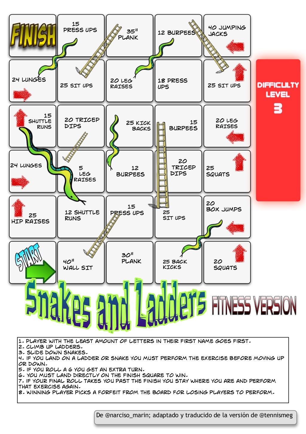 Snakes and Ladders Fitness Game