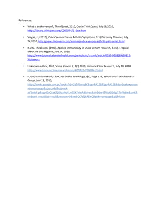 Snake venom immunology proposal
