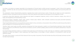 energy
to inspire the world
24
Disclaimer
Luca Passa, in his position as manager responsible for the preparation of financial reports, certifies pursuant to paragraph 2, article 154-bis of the Legislative
Decree n. 58/1998, that data and accounting information disclosures herewith set forth correspond to the company’s evidence and accounting books and
entries.
This presentation contains forward-looking statements regarding future events and the future results of Snam that are based on current expectations,
estimates, forecasts, and projections about the industries in which Snam operates and the beliefs and assumptions of the management of Snam.
In particular, among other statements, certain statements with regard to management objectives, trends in results of operations, margins, costs, return on
equity, risk management are forward-looking in nature.
Words such as ‘expects’, ‘anticipates’, ‘targets’, ‘goals’, ‘projects’, ‘intends’, ‘plans’, ‘believes’, ‘seeks’, ‘estimates’, variations of such words, and similar expressions
are intended to identify such forward-looking statements.
These forward-looking statements are only predictions and are subject to risks, uncertainties, and assumptions that are difficult to predict because they relate to
events and depend on circumstances that will occur in the future.
Therefore, Snam’s actual results may differ materially and adversely from those expressed or implied in any forward-looking statements. Factors that might
cause or contribute to such differences include, but are not limited to, economic conditions globally, political, economic and regulatory developments in Italy and
internationally.
Any forward-looking statements made by or on behalf of Snam speak only as of the date they are made. Snam does not undertake to update forward-looking
statements to reflect any changes in Snam’s expectations with regard thereto or any changes in events, conditions or circumstances on which any such
statement is based.
The reader should, however, consult any further disclosures Snam may make in documents it files with the Italian Securities and Exchange Commission and with
the Italian Stock Exchange.
 