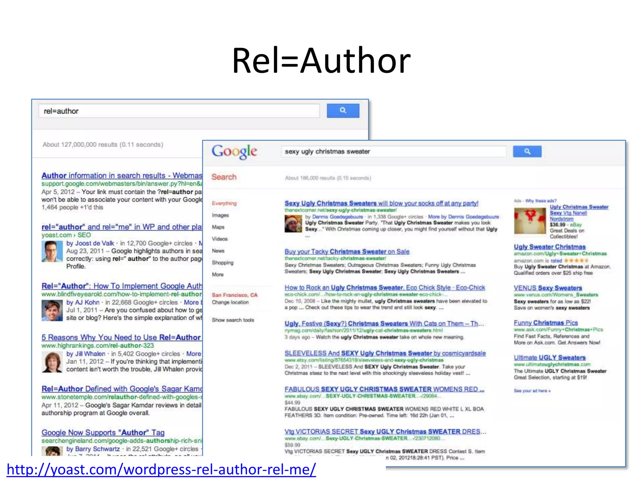 Rel=Author




http://yoast.com/wordpress-rel-author-rel-me/
 