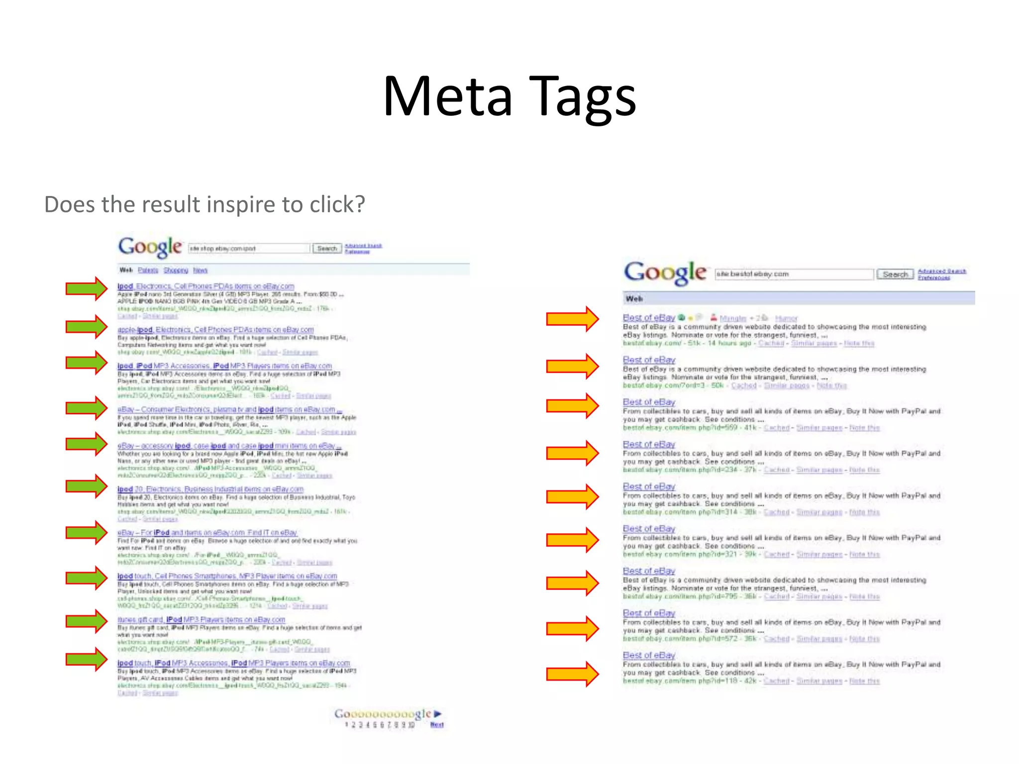 Meta Tags
Does the result inspire to click?
 