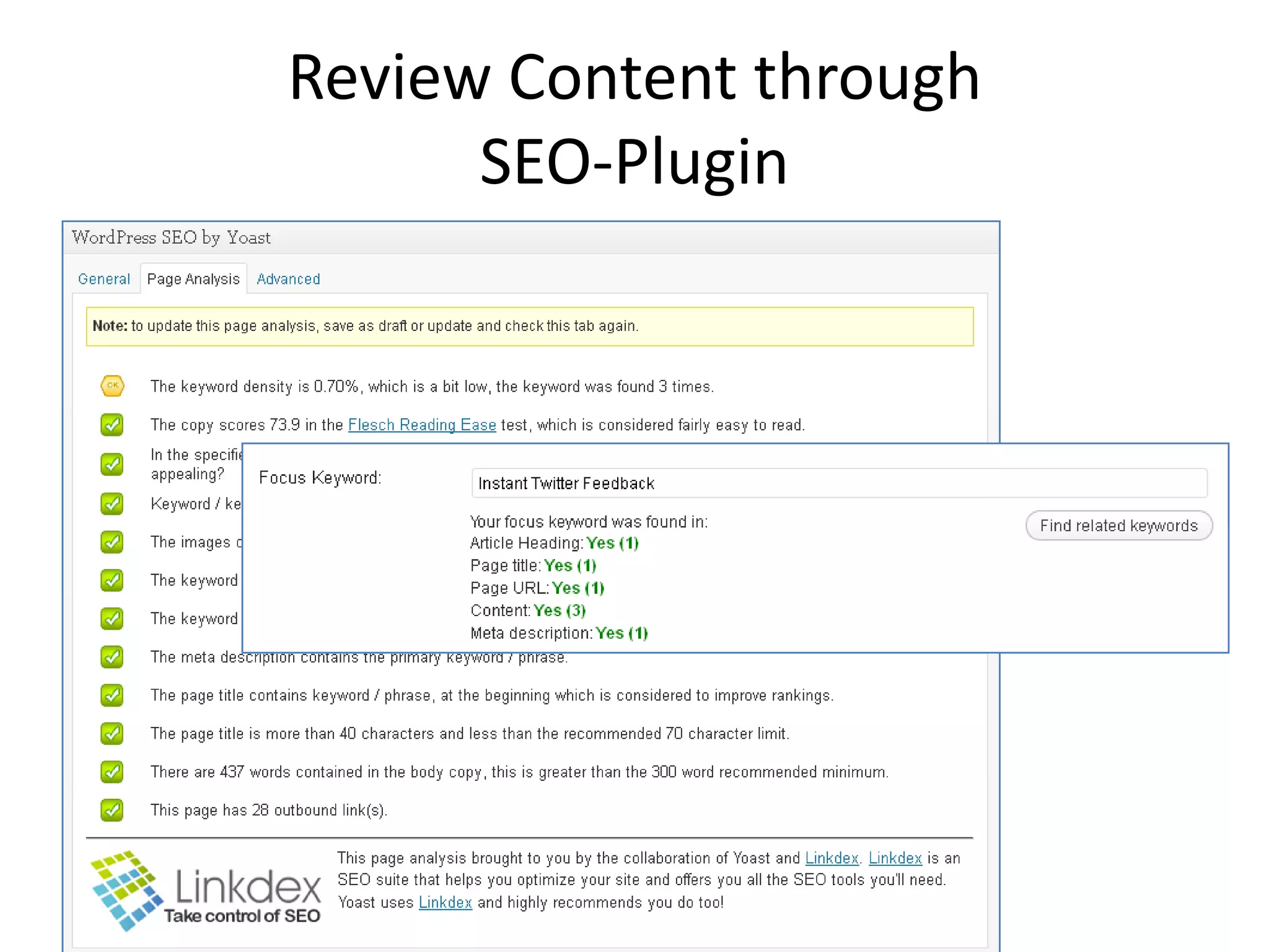 Review Content through
      SEO-Plugin
 