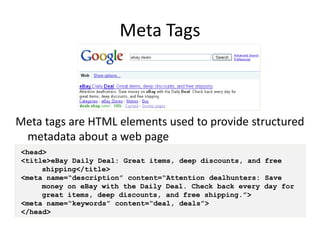 Important Meta Tags – Page Title &
        Meta Description




                                     58
 