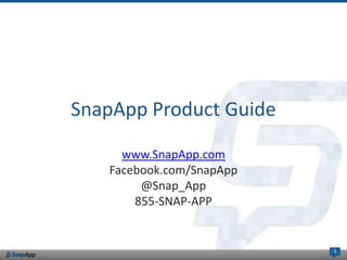 SnapApp Product Guide

     www.SnapApp.com
   Facebook.com/SnapApp
        @Snap_App
       855-SNAP-APP


                          1
 