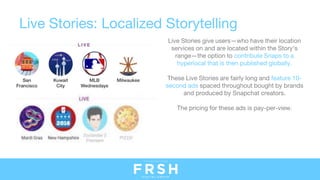Live Stories: Localized Storytelling
Live Stories give users—who have their location
services on and are located within th...