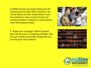 1. Mobile devices are slowly taking over the
marketing world. Over 50% of people in the
United States use their mobile dev...