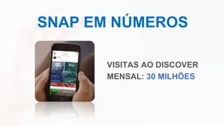 SNAP EM NÚMEROS
VISITAS AO DISCOVER
MENSAL: 30 MILHÕES
 