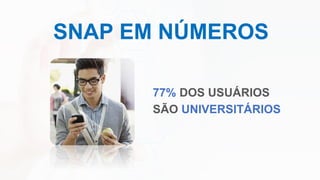SNAP EM NÚMEROS
77% DOS USUÁRIOS
SÃO UNIVERSITÁRIOS
 