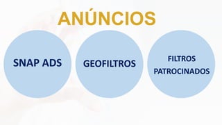 SNAP ADS
ANÚNCIOS
GEOFILTROS
FILTROS
PATROCINADOS
 