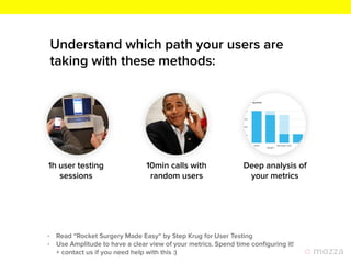 Understand which path your users are
taking with these methods:
1h user testing
sessions
10min calls with
random users
Dee...