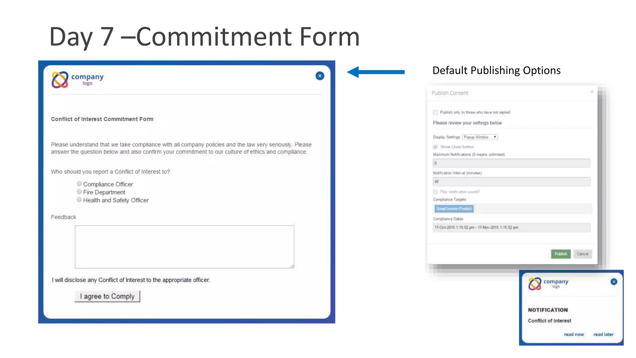 Day 7 –Commitment Form
Default Publishing Options
 