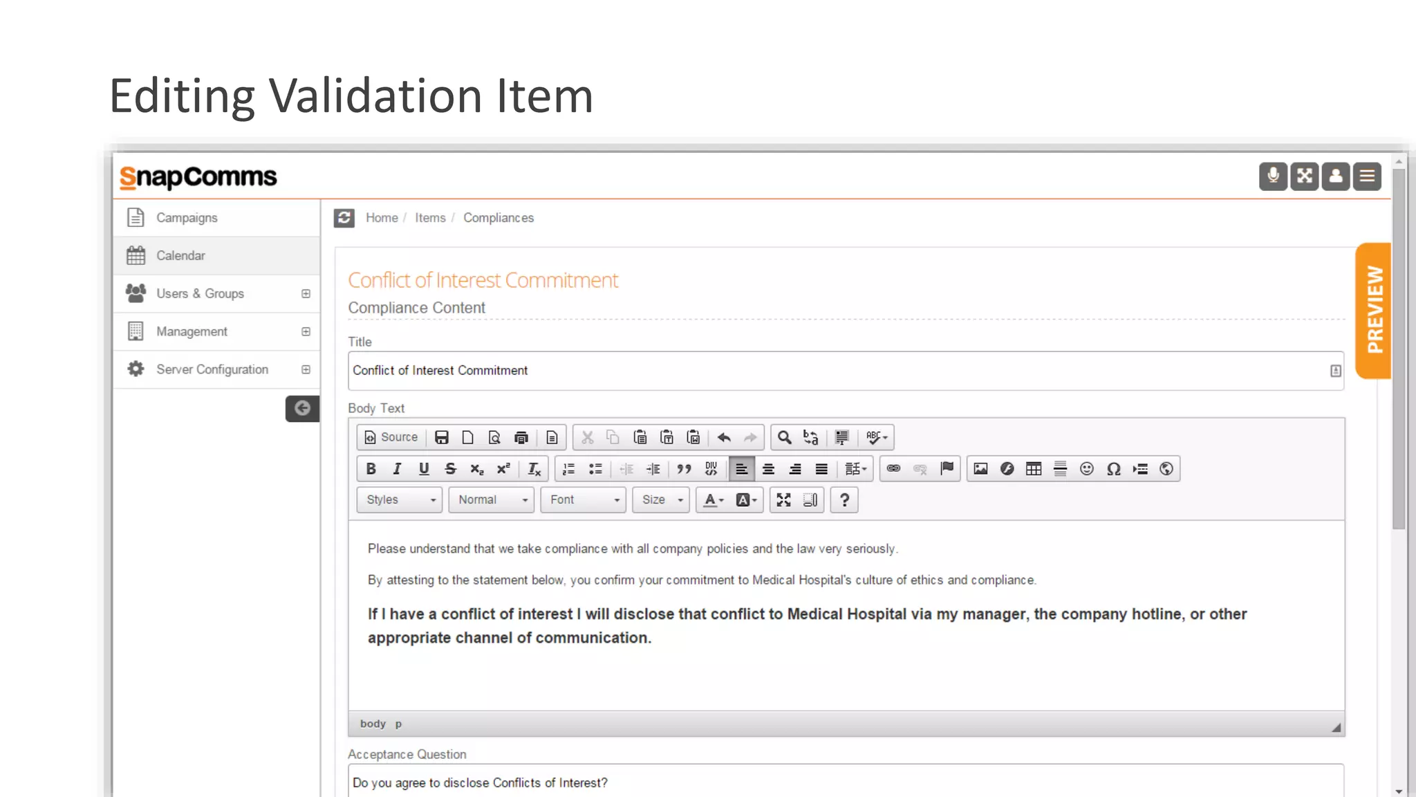 Editing Validation Item
 
