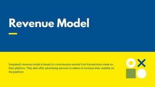 Revenue Model 🤑💰
Snapdeal's revenue model is based on commissions earned from transactions made on
their platform. They also offer advertising services to sellers to increase their visibility on
the platform.
 
