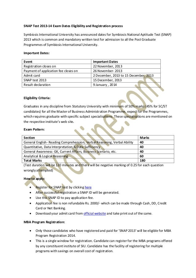SNAP Test 201314 Exam Dates Eligibility and Registration process
