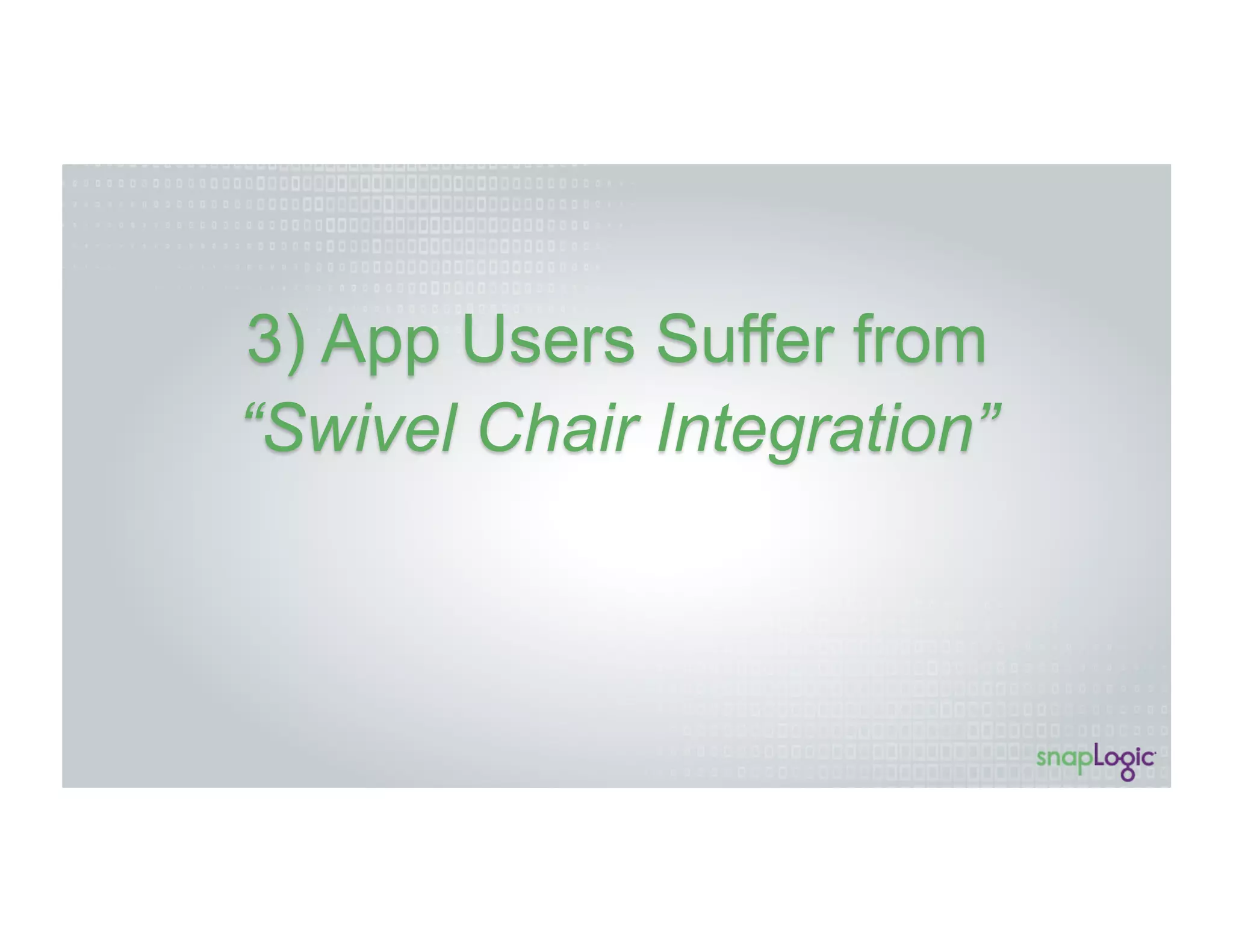 3) App Users Suffer from
“Swivel Chair Integration”
 